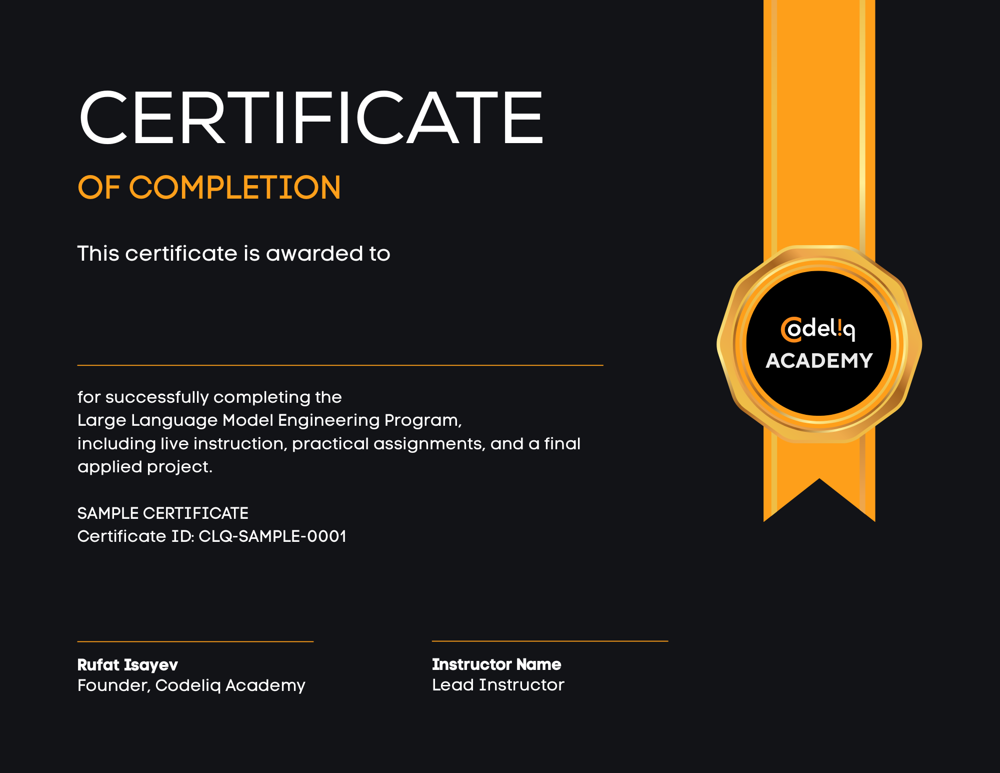 Codeliq Academy Certificate of Completion